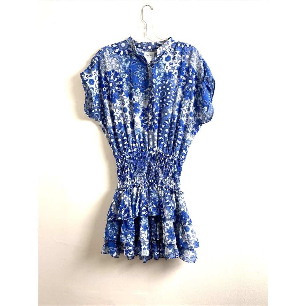 MISA Los Angeles Eloisa Mini Dress Size S Blue Floral Romantic Festival Ruffle